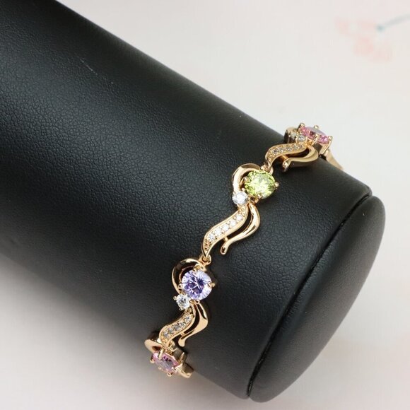 "Rose Gold Bracelet with Wavy Design and Pastel Gemstones, XPBL0817 - Picture 10 of 12